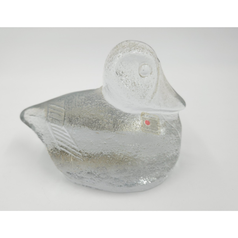 VTG MCM 1960s BLENKO 7" ART GLASS DUCK BOOKEND BY JOEL MEYERS W ORG STICKER